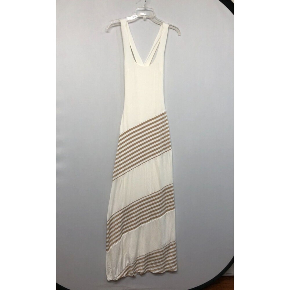 bebe Cream Maxi Dress with Tan Diagonal Stripes